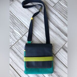 MyWalit Suede Leather Canvas Colorblock Crossbody Bag | blue green teal